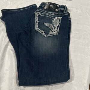 Miss Me Dark Blue Boot Cut Jeans with Silver Embellishments